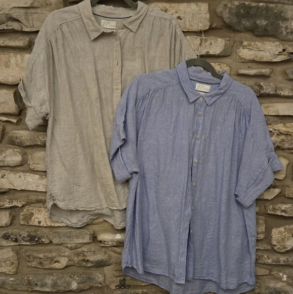 TWO XL J. Crew Linen Button-down tops - Picture 2 of 6